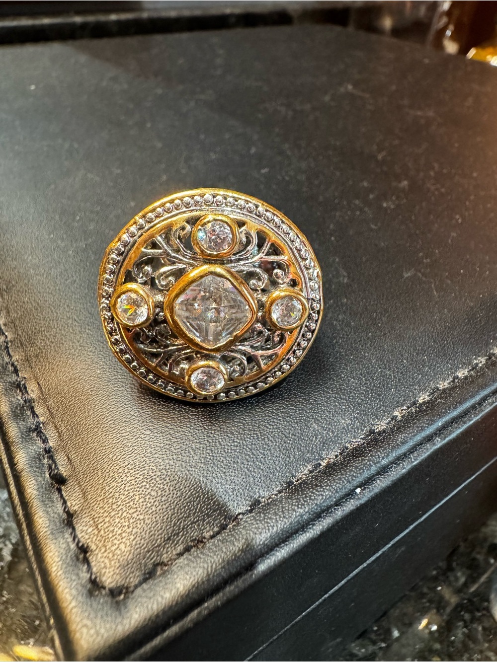 Premier Designs Gold-Tone Filigree Ring with Clear Crystals